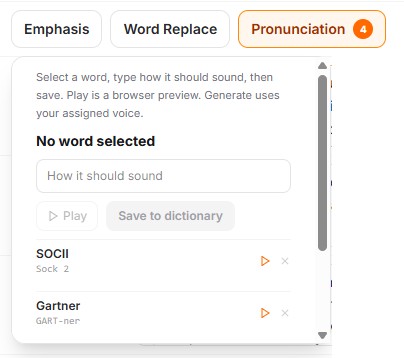 Pronunciation controls for names and acronyms